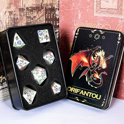 Gothic DND Dice Set Bleeding Rose Metal D and D Dice for use with Dungeons Dragons D&D Role Playing Game, Blue Purple RPG Polyhedral Dice Set D20 D12 D10 D8 D6 D4 - color: Purplish Blue&silver&black Numbers