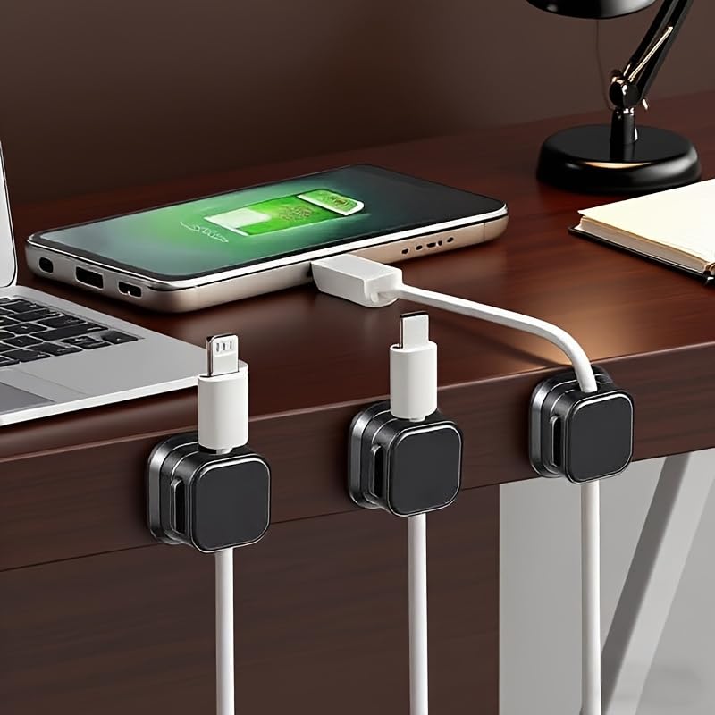 Set of 8 Cable Organizer Clips, No Drilling Required, Self-Adhesive Cable Holder Storage Sockets, Network Wires Cable Clips, Wiring Clips, No-Nail Cable Management (White-8pcs) - color: White-8pcs