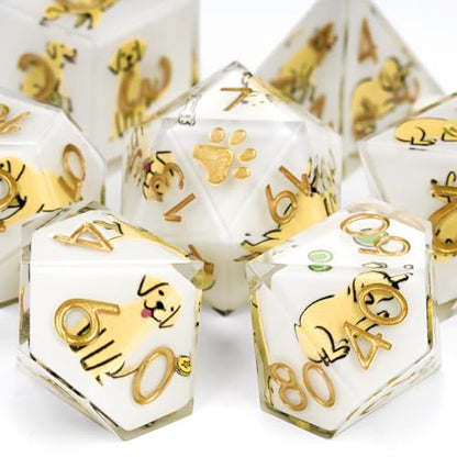 DND Dice Set 7-Pcs, Sharp Edge Cute Dog Style Resin Dice Polyhedral Resin Sharp Edge Dice for Roleplaying Games Dungeons and Dragons RPG MTG Table Games（Labrador） - color: White, style: Labrador