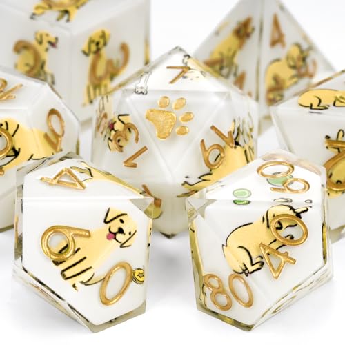 DND Dice Set 7-Pcs, Sharp Edge Cute Dog Style Resin Dice Polyhedral Resin Sharp Edge Dice for Roleplaying Games Dungeons and Dragons RPG MTG Table Games（Labrador） - color: White, style: Labrador