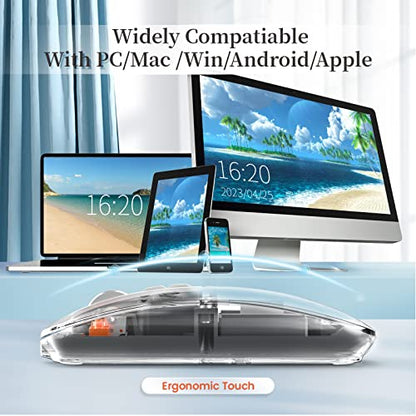 A.JAZZ Wireless Bluetooth5.1&2.4G Mini Lightweight Mouse,Transparent Clear Cool,Rechargeable Silent Computer Mice,Nano USB C Receiver,LED Battery Magic Silm for Office/PC/Mac/Laptop/Apple/ipad(Grey) - color: Grey