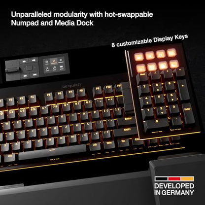be quiet! Dark Mount Mechanical Keyboard and Dark Perk Ergo Wireless Gaming Mouse Bundle – Hot-Swappable Numpad, Display Keys, Silent Tactile Switches, 32,000 DPI Sensor, up to 110 Hours Battery Life
