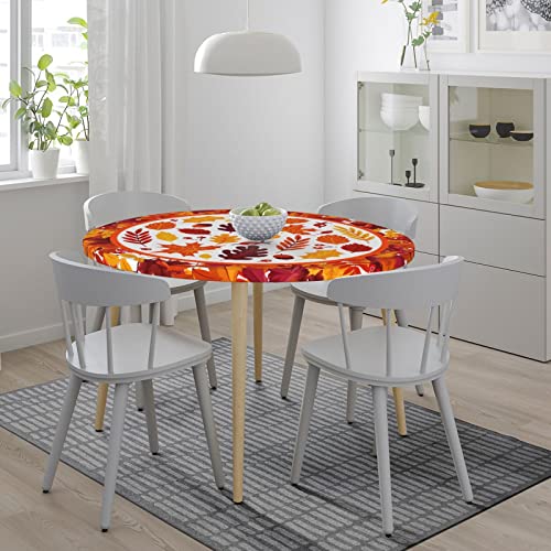 Fall Autumn Maple Leaves Round Tablecloth Elastic Fitted Table Cover Washable Elastic Edge Tablecloths for Kitchen Dining Party Fitted Table 45-50 inch - color: Maple Leaves M, size: 40" (Round)