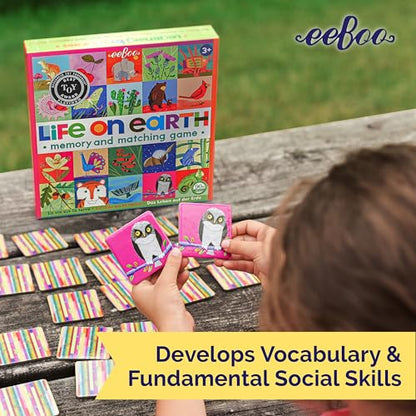 eeBoo Life on Earth Memory & Matching Game, Ages 3+, 1-4 Players | Introduces global flora & fauna. Sharpens recognition, concentration & memory skills. Includes 48 tiles, 24 pairs - style: Life on Earth