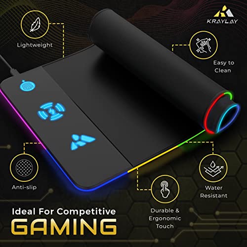 XXL RGB Gaming Mouse Pad with Wireless Charger, 11 Colors LED Mouse Mat with 15W Fast Charging, Non Slip Extended Big Mousepad, Black Mouse pad for Laptop, PC, Office Best