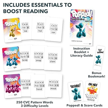 Popped! Reading Game - Learn Reading Skills in Weeks - Exciting Phonics Game for Kids Ages 4-9 - CVC Educational Game Must Haves for Preschool, Kindergarten, 1st - 3rd Grade