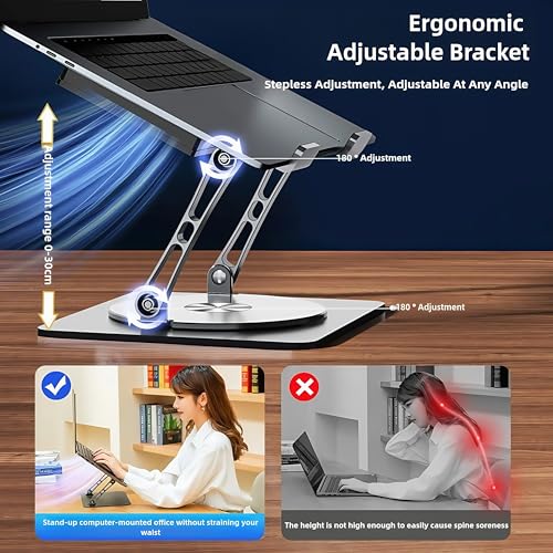 Laptop Stand with Cooling Fan，360°Rotatable Framework，Ergonomic Adjustable Riser for 10-17'' Gaming/Binge-Watching/Office Use - Silver - size: Extra Large