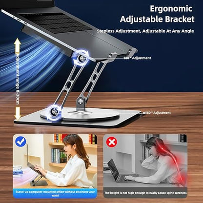 Laptop Stand with Cooling Fan，360°Rotatable Framework，Ergonomic Adjustable Riser for 10-17'' Gaming/Binge-Watching/Office Use - Silver - size: Extra Large