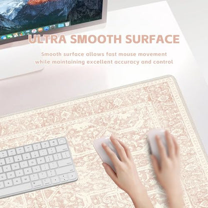 Baziabbo Pink Desk Mat,XXL Extended Large Mouse Pad,Gaming Mousepad with Stitched Edge,Non-Slip Rubber Base Keyboard Desk Pad for Home Office Study Game (D-Pink) - color: D-pink
