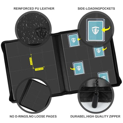 16 Pocket Toploader Binder,Holds 640 3”x4” Toploader Hard Cases,Sleeves Card Collection Binder,20 Double Sided Pages,Compatible with Trading & Sports Holder(Black) - color: Black, size: 16 Pocket