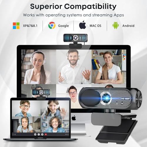 1080P HD Webcam with Microphone, Privacy Cover, Wide-Angle Lens, Plug & Play USB Webcam for Laptop, Desktop, PC, Mac, Zoom, Skype (Deep Black)