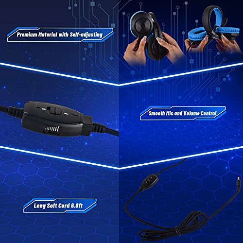 Gaming Headset for Nintendo Switch, Xbox One, PS4, Bass Surround and Noise Cancelling 3.5mm Over Ear Headphones with Mic for Laptop PC Smartphones (Blue)