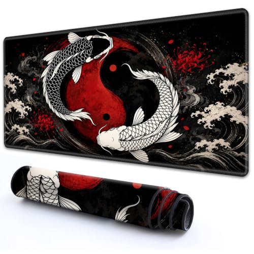 for TCG MTG Commander Playmat 24 x 14 Inch Trading Card Game Mat | Thick Non Slip Rubber Playmat With HD Fade Resistant Printing for All Card Games, Yin Yang Koi Fish - color: Yin Yang Koi Fish, size: 24" x 14"