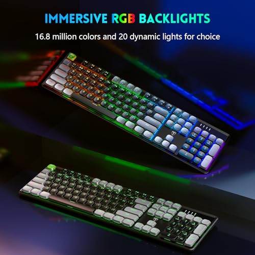 RisoPhy Wireless Mechanical Keyboard Gaming, Low Profile Bluetooth/ 2.4G/ USB-C/Keyboard with Smooth Red Switches, RGB Light up Backlight Rechargeable Clicky Keyboard for Computer PC Mac Gamer