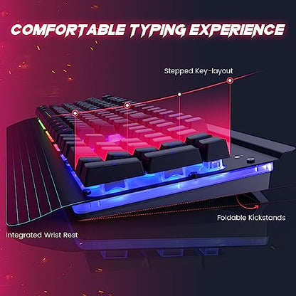 Wired Gaming Combo, 104 Keys, Rainbow Backlit, 4200 DPI, for PC/Mac/Xbox | Wired Gaming Keyboard Mouse All-metal Panel, Multimedia Keys, Wrist Rest, Perfect for Windows PC Gamers Dacoity - color: Metallic