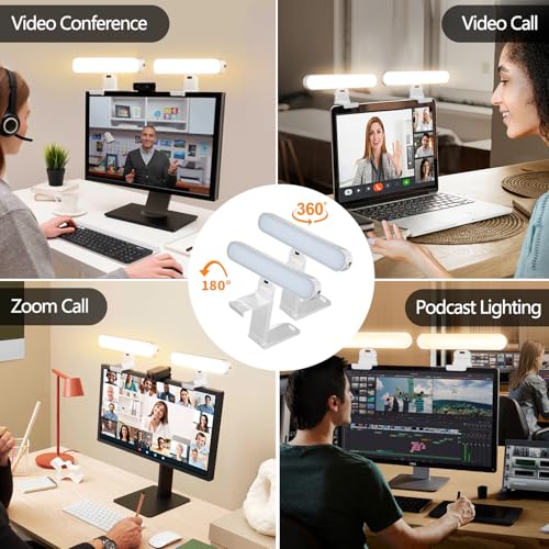 Dual-lamp Video Conference Lighting, LED Streaming Light with Remote and Touch Control, Zoom Lighting for Computer,Webcam Laptop Monitor Ring Light for Video Calls/Zoom Meetings (White) - color: White