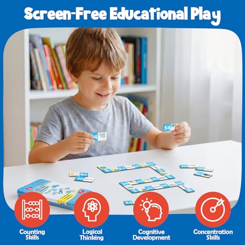 Kasfalci Place Value Dominoes Set Flash Cards, Back to School Supplies, 50 PCS Math Learning Games for Kids, Montessori Counting Toys, Preschool Kindergarten Classroom Must Haves - style: Place Value