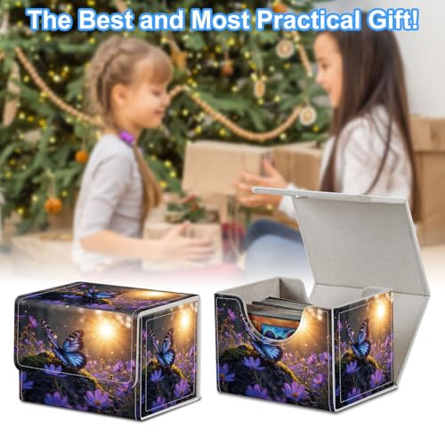 Butterfly on Flowers Deck Box for MTG Commander | Holds 100+ Double-Sleeved Cards | Strong Magnetic TCG Card Case for Collectible Games - color: Butterfly on Flowers