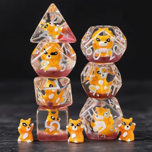 DND Resin Raccoon Dice Set, Red D&D Polyhedral Dice for Dungeons and Dragons RPG, MTG Role Playing Games D and D Dice 7pc D20 D12 D10 D8 D6 D4 for Ages 15 and Up - color: Raccoon1