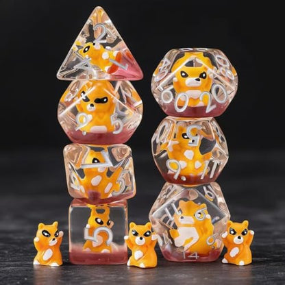 DND Resin Raccoon Dice Set, Red D&D Polyhedral Dice for Dungeons and Dragons RPG, MTG Role Playing Games D and D Dice 7pc D20 D12 D10 D8 D6 D4 for Ages 15 and Up - color: Raccoon1