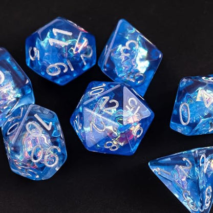 UDIXI DND Dice Set, Resin Polyhedral Dice Set Iridescent Inclusion for D&D | Velvet Storage Bag, Blue, DM Gift, for Dungeons and Dragons Role Playing Games Board Games - color: Blue