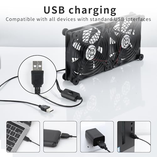 ELUTENG Dual AC USB Computer Fan 140mm USB Fans for Cooling 3 Speed Control | 12V Computer Fan with AC Plug for Laptop Receiver DVR PlayStation Xbox Desk Computer Cabinet Cooling - size: 140mm