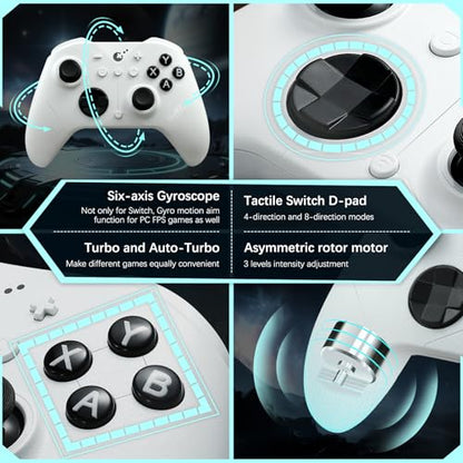 GuliKit ES PRO Wireless PC Controller for Switch 1/2, Windows/Steam Deck | 3.25ms Low Latency,Magnetic TMR Joysticks,Support Switch1/2 Wake-Up, Tactile Switch D-pad, White - color: White