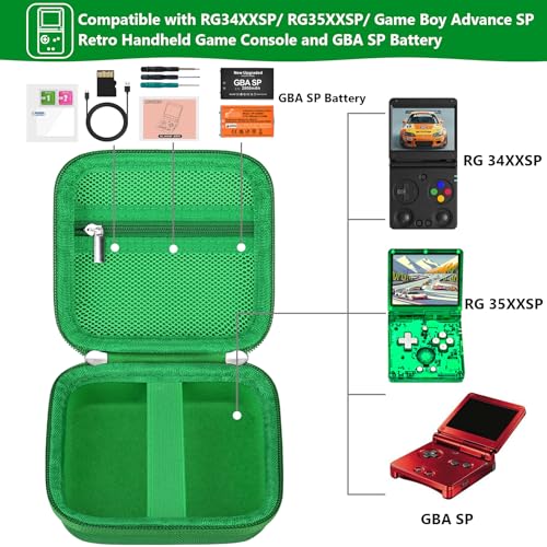 Supmay Hard Carrying Case for Anbernic RG Rotate/ RG34XXSP/ RG35XXSP Retro Handheld Game Console/ Game Boy Advance SP, Retro Game Travel Storage Holder with Mesh Bag for Battery, USB Cable, Green - color: Green