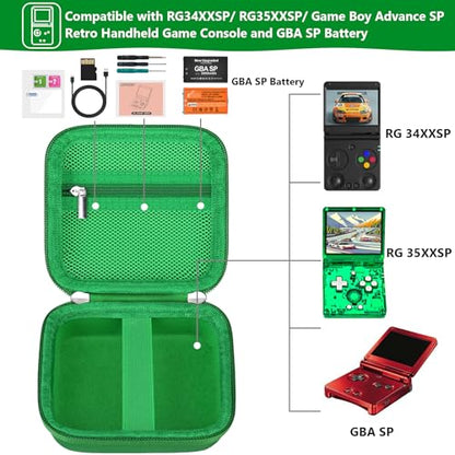 Supmay Hard Carrying Case for Anbernic RG Rotate/ RG34XXSP/ RG35XXSP Retro Handheld Game Console/ Game Boy Advance SP, Retro Game Travel Storage Holder with Mesh Bag for Battery, USB Cable, Green - color: Green