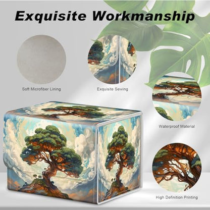 DEGDFSGR for TCG MTG Card Game Storage Box Organizer Trading Card Case Commander Deck Box Magnetic Closure Creative Pattern Up to 200 Cards, Big Tree White Cloud - color: Big Tree White Cloud