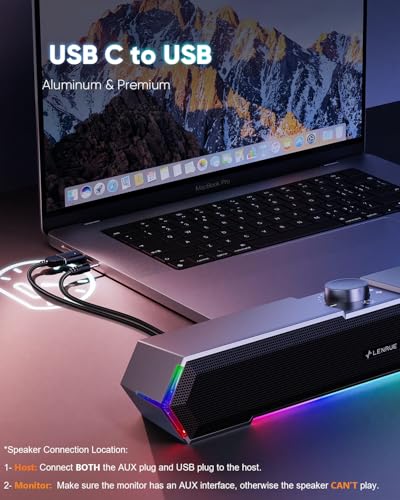 LENRUE G11 Computer Speakers for Desktop, Touch Lights PC Speakers with Surge Clear Sound, USB C/USB Powered, AUX Audio for Computer Desktop PC Laptop Desk - color: Black