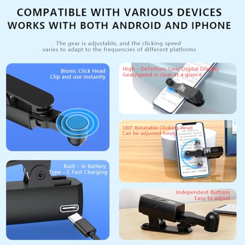Auto Clicker for Smart Phone, Rechargeable Phone Screen Tapper, Fast Click Simulation Finger Continuous Click for Gaming, Live, Adjustable Speed Physical Clicker