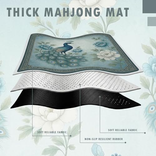 Foilswirl 1 Pcs Mahjong Table Mat Floral Peacock, Green Chinoiserie Peacock Mahjong Mat Non-Slip Noise Reduction Carrying Bag for Poker Board Card Games Dominoes, Ships Rolled(33" x 33") - style: Classic