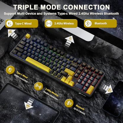ATTACK SHARK X98 Wireless Mechanical Keyboard,Tri-Mode BT5.0/2.4GHz/USB-C Hot-Swappable,Gasket Mount with Pre-lubed Linear Switches,PBT Keycaps,RGB Backlit Gaming Keyboard for PC/Tablet/PS5/Xbox - color: Starry Black