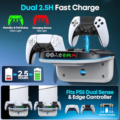 P S5 Wall Mount Kit with Cooling Fan and Charging Station Compatible with PS5/ Slim/ Pro Disc and Digital, PS Five Floating Shelf with 9 RGB Lights, PS 5 Mount Behind TV, P5 Accessories for Gaming, Black and White - color: Black and White