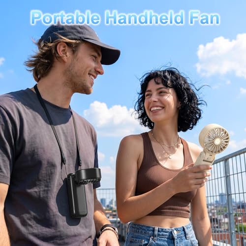 Pro Portable Handheld Fan with Ice Cooling, 5.5m/s High Speed Rechargeable Fan, Independent Switch, 135° Adjustable, 5-Speed, LED Display, Neck Personal for Travel Essentials, Concerts, Sports Events - color: Dark Black