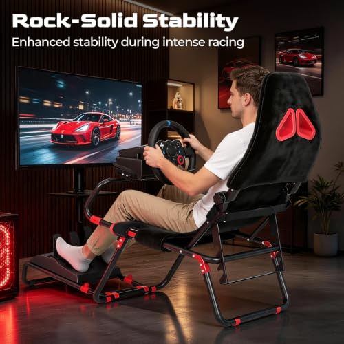 RACGTING Foldable Racing Simulator Cockpit,Gaming Sim Cockpit with Red Seat | Space-saving Storage, Fully Adjustable, 80% pre-assembled, Fit fot Logitech Thrustmaster MOZA, For apartments & living rooms