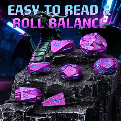 FONVGOGO Metal DND Dice Set for Dungeons and Dragon Gift RPG DND Campaign | Unique Cool Stonehenge Design,Polyhedral D and D Dice for DND Lovers Tabletop Role Playing Games TTRPG,Purple Blue - color: S Purple Blue