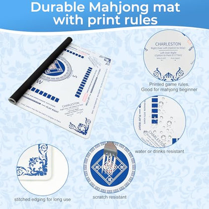 Mahjong Mat for Table 31.5"x31.5" Non Slip Noise Reduction | Mahjong Table Mat with Carry Storage Bag for Playing Board Game Domiones Blackjack Poker Card (White) - color: White
