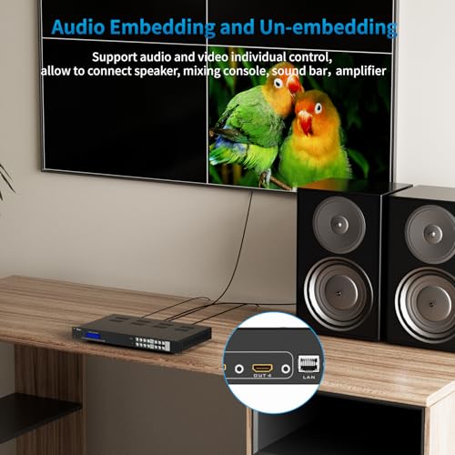 Seamless 4K60Hz 4x4 HDMI Matrix 4 in 4 Out, Support 2x2 Video Wall & Audio Separated, No Black Screen, HDCP 2.2, RGB 4:4:4, Web GUI/APP Control - size: 4K@60Hz 4x4 w/Video Wall