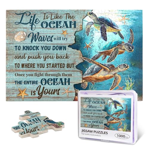 Sea Turtle Ocean Jigsaw Puzzle for Adult 1000 Pieces Unique Inspiration Quote Wooden Jigsawwith Letters on Back Challenging Family Activity Games Turtle Gifts - color: Ocean Turtle 01, size: 1000PCS