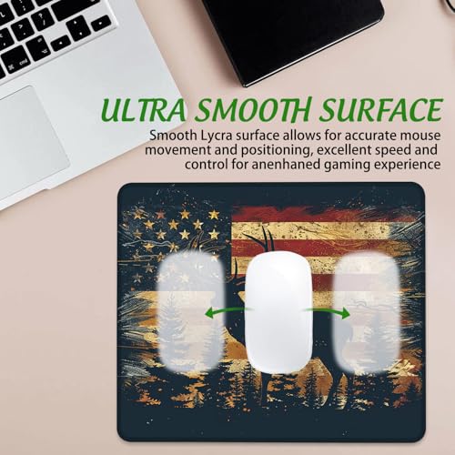 American Flag Wildlife Mouse Pad Square Mouse Mat Non-Slip Rubber Base Mousepad with Stitched Edge, Portable MousePads for Desk Computers Laptop Office, 9.5x8 Inches - color: American Flag Wildlife