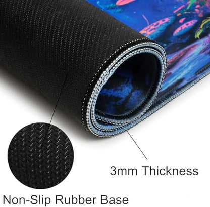 Simpkeely Fantasy Mushroom Mouse Pad, Blacklight Gaming Forest Waterproof Extended Large Desk Pad UV Long Computer Keyboard Big Mouse Mat with 3mm Non-Slip Rubber Base for Office Home - 31.5" x 11.8" - color: Mushroom Forest
