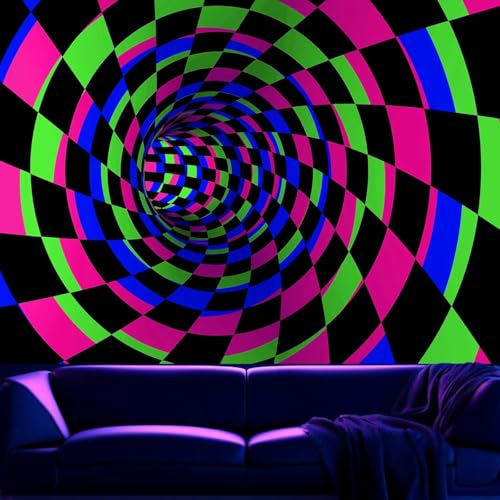 Blacklight Tapestry for Bedroom, Black Light 3D Posters Wall Hanging | Large UV Reactive Cool Wall Decor Tapestries, Glow in the Dark Neon Checkered Backdrop for Gaming Dorm Living Room (60"x79") - color: D-Blacklight 3D Lines Tapestry, size: 79"L x 60"W