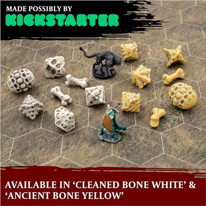DND Dice Set - Set of 7 Polyhedral Skull & Bone RPG Dice - D20, D12,%D10, D10, D8, D6 & D4 Sided. Cool & Unique Gift for Dungeons & Dragons, Warhammer, D&D, Pathfinder, D and D Accessories. (Yellow) - color: Ancient Bone Yellow, style: 7 RPG Dice Set