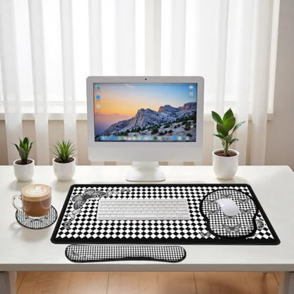 Gothic Butterfly Desk Mat Set Harlequin Black White Large Mouse Pad with Wrist 4in1 Desk Mat for Desktop Ergonomic Keyboard Wrist Support Anti-Slip Computer Ergonomic Mouse Pad Home Office Gaming - color: Gothic Butterfly