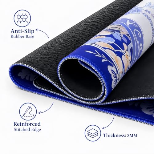 Mahjong Mat 31.5x31.5 Inch, Non-Slip Rubber 3mm American Mahjong Mat with Rules, Blossom Lotus Hand-Painted Look Noise Reducing Game Neoprene Mat for Table (Elegant Lotus) - color: Elegant Lotus
