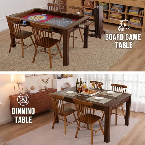 Solid Wood Board Game Table for 4–6 Players with 54" x 30.7" - color: Warm Walnut, size: Recessed Leaves