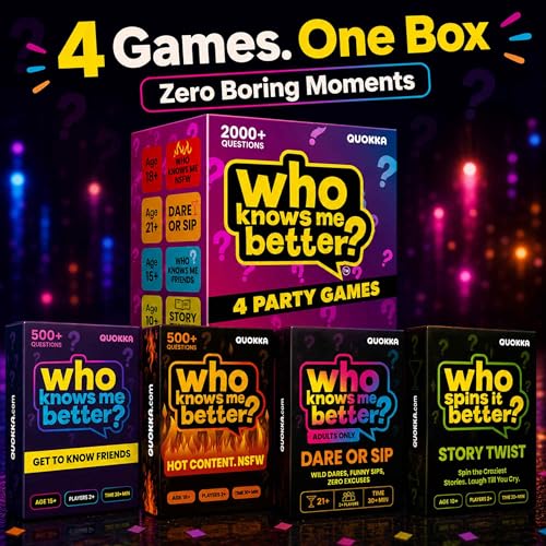 Quokka Party Games Set – Who Knows Me Better Collection with 4 Game in 1 Box – 2000+ Questions – Card Games for Adults and Teens – Board Game for Family Night, Friends & Couples Ages 15+ - color: Adult Set
