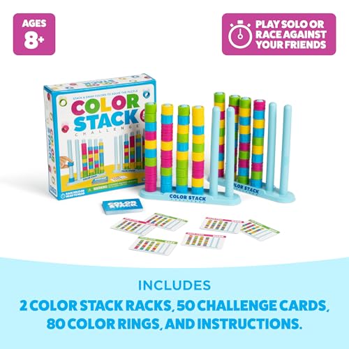 Color Stack Challenge by Relatable – A Fast-Paced Color Matching Puzzle Game for Fun Parties and Family Game Night. Includes 2 Stack Racks, 50 Challenge Cards, 80 Rings & Instructions - style: Color Stack